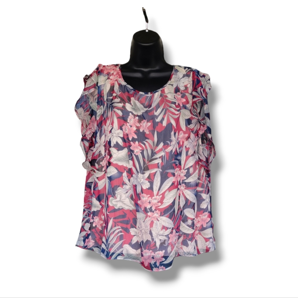 Vince Camuto Pink and Purple Floral Print Blouse Sz XL